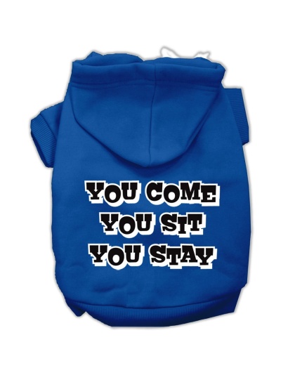You Come, You Sit, You Stay Screen Print Pet Hoodies Blue Size Lg