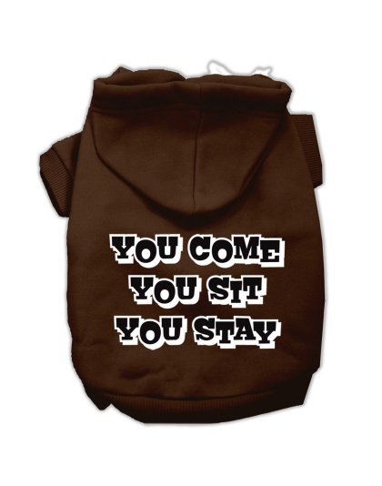 You Come, You Sit, You Stay Screen Print Pet Hoodies Brown Size L