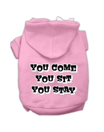 You Come, You Sit, You Stay Screen Print Pet Hoodies Light Pink Size L
