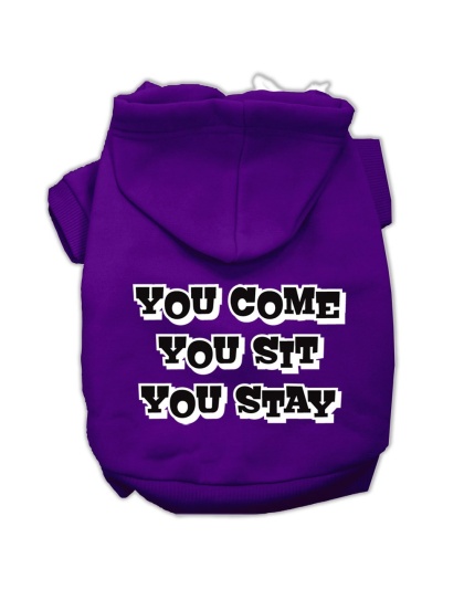 You Come, You Sit, You Stay Screen Print Pet Hoodies Purple Size L