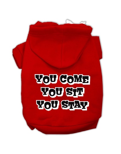 You Come, You Sit, You Stay Screen Print Pet Hoodies Red Size L