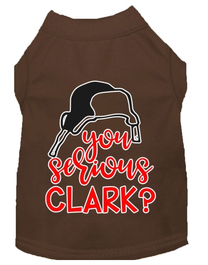 You Serious Clark? Screen Print Dog Shirt Brown Lg