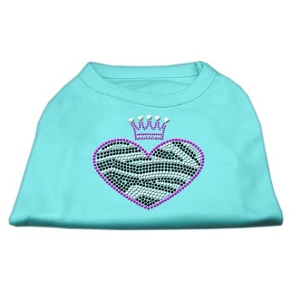 Zebra Heart Rhinestone Dog Shirt Aqua Lg