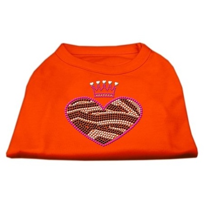 Zebra Heart Rhinestone Dog Shirt Orange Lg