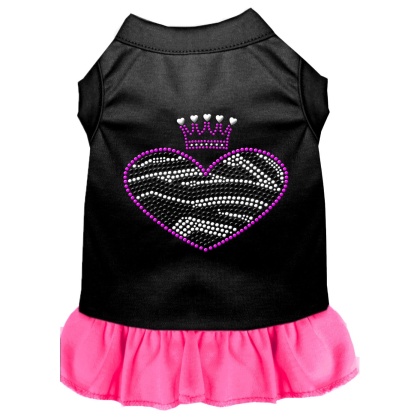 Zebra Heart Rhinestone Dress Black with Bright Pink Lg