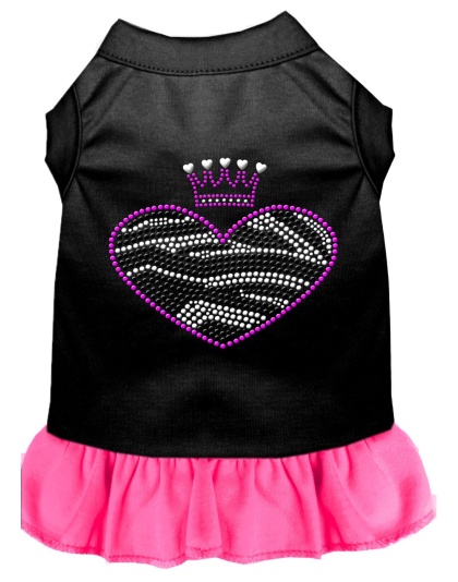 Zebra Heart Rhinestone Dress Black with Bright Pink Lg