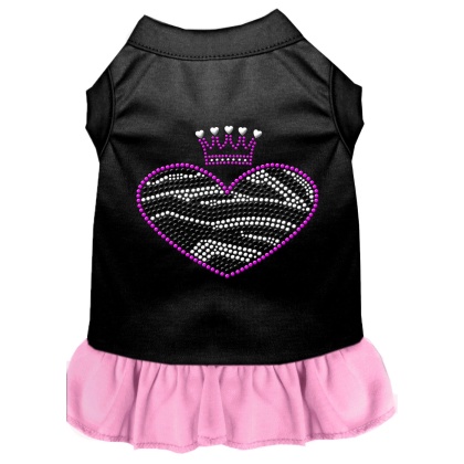 Zebra Heart Rhinestone Dress Black with Light Pink Lg