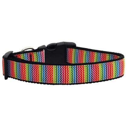 Zigzaggy Rainbow Nylon Ribbon Dog Collars Large