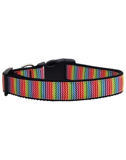 Zigzaggy Rainbow Nylon Ribbon Dog Collars Large