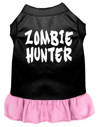 Zombie Hunter Screen Print Dress Black with Light Pink Lg