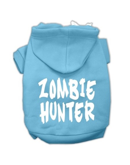 Zombie Hunter Screen Print Pet Hoodies Baby Blue Size L