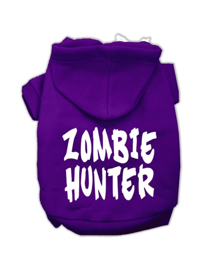 Zombie Hunter Screen Print Pet Hoodies Purple Size L